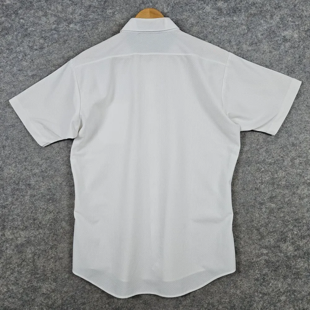 Orihica Men's White Button Down Shirt Size L‎ Slim Fit Textured Short Sleeves